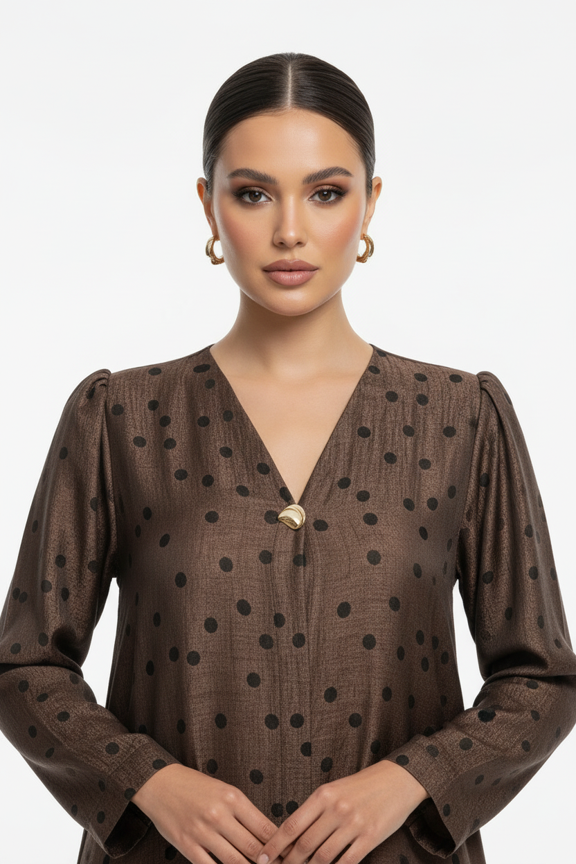 C 2112-01 Brown Polka Dot Abaya