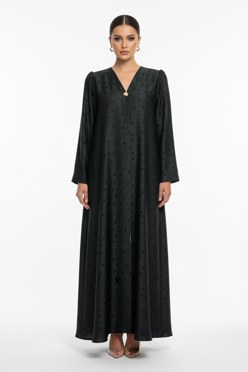 C 2112-02 Dark Green Polka Dot Abaya