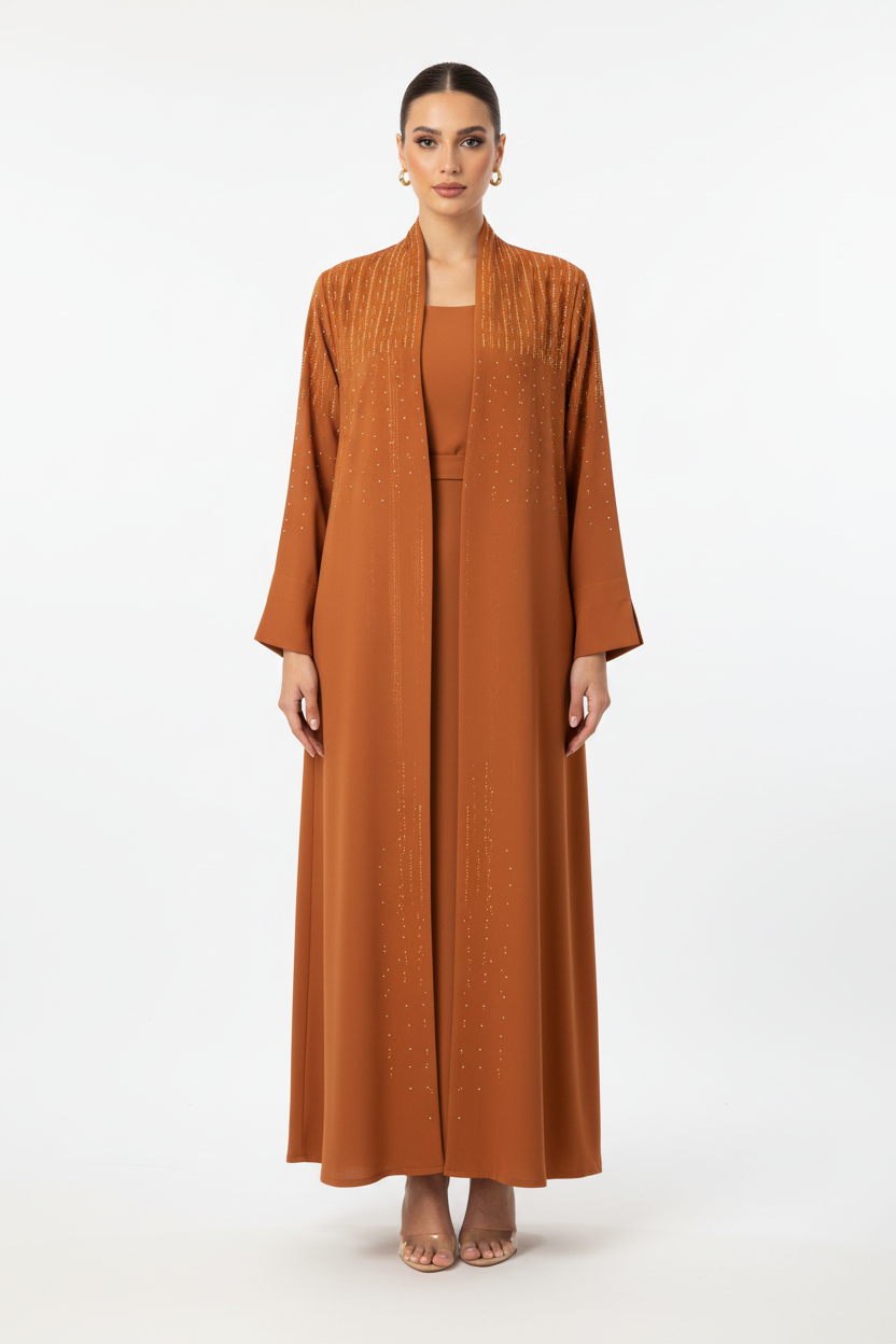 C 2117 Orange Beaded Abaya