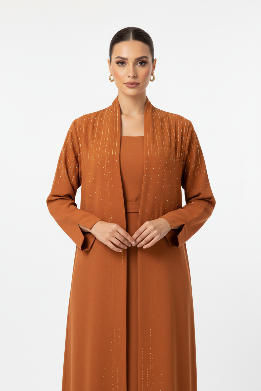 C 2117 Orange Beaded Abaya