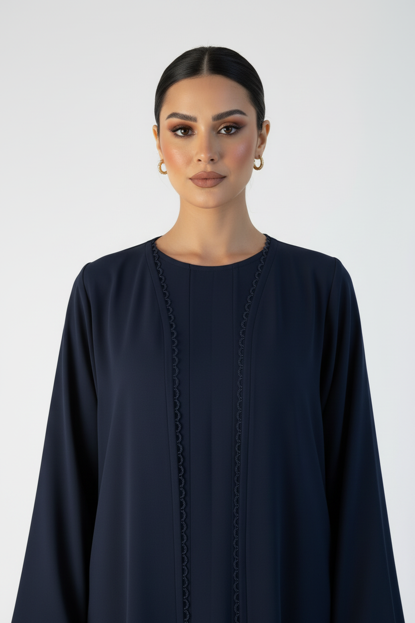 C 2118-03 Navy Blue Lace Abaya