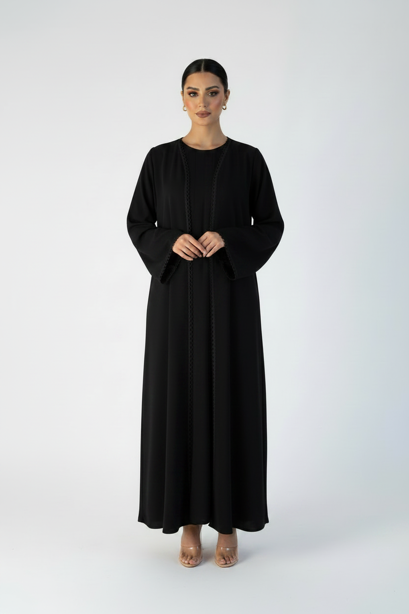 C 2118-07 Black Lace Abaya