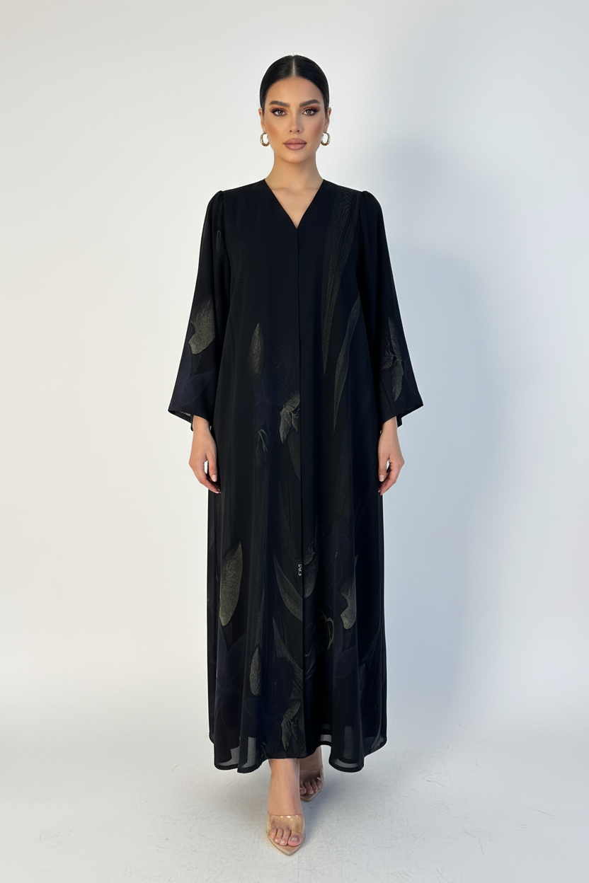 C 2119-01 Black Navy Printed Abaya