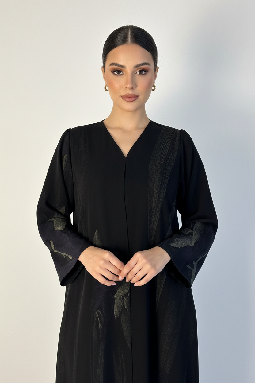 C 2119-01 Black Navy Printed Abaya