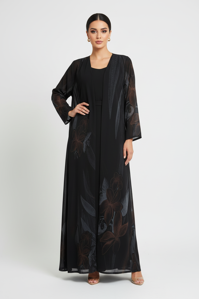 C 2119-02 Black Brown Printed Abaya
