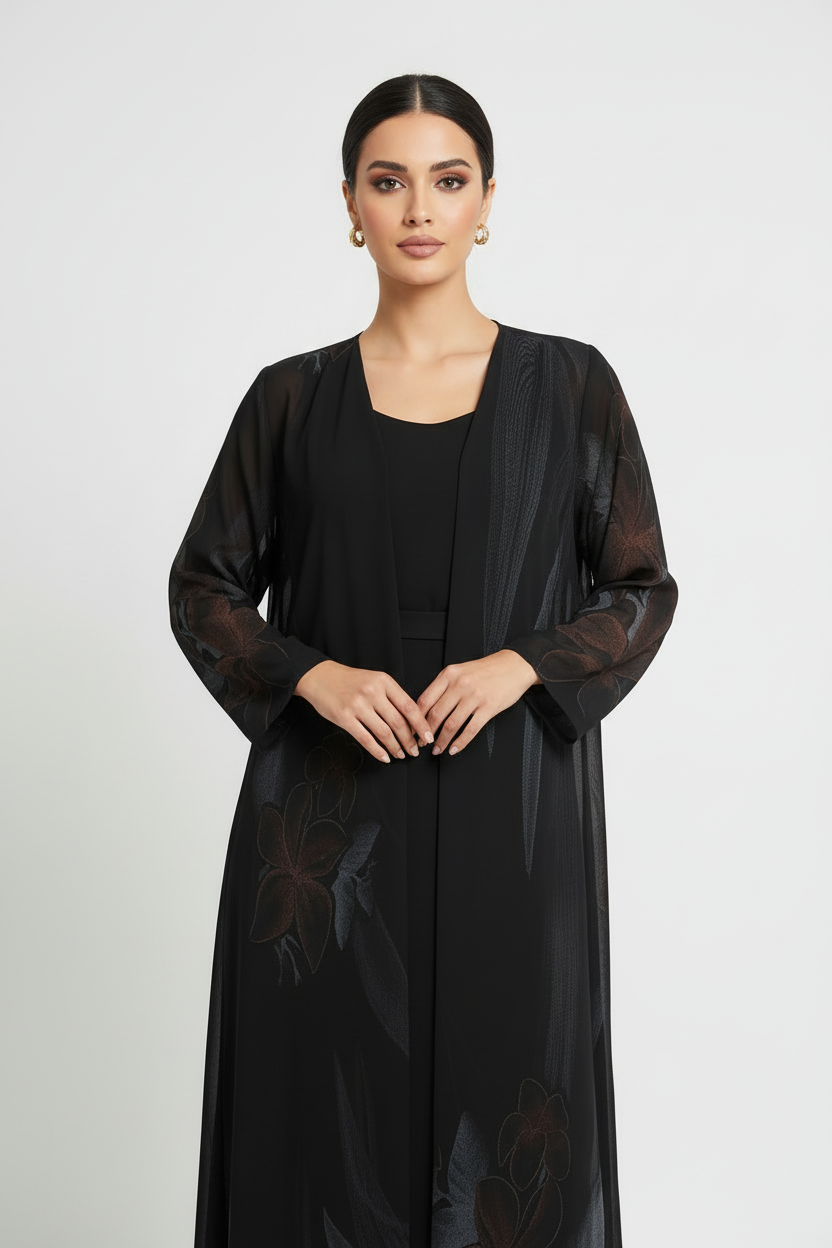 C 2119-02 Black Brown Printed Abaya
