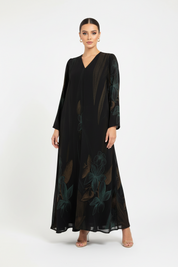 C 2119-03 Black Green Printed Abaya