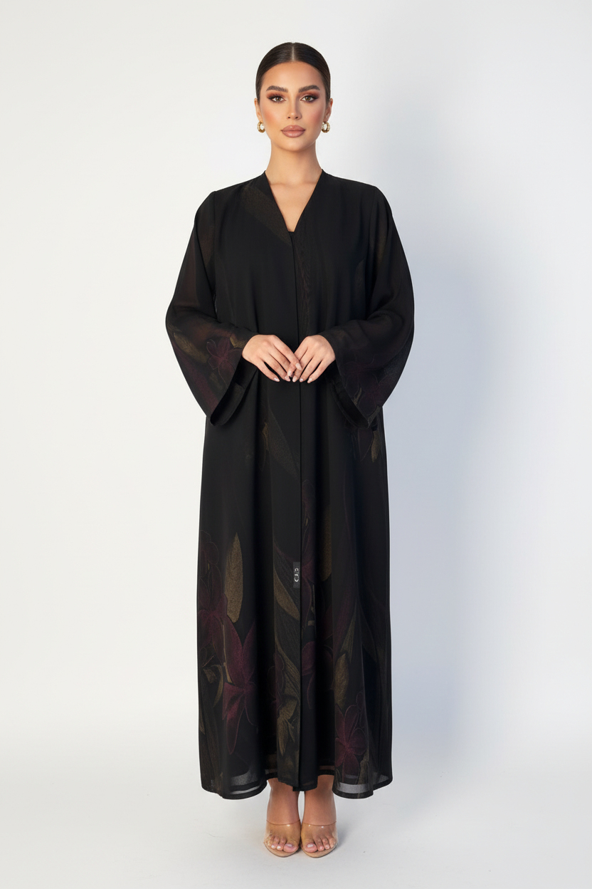 C 2119-04 Black Magenta Printed Abaya