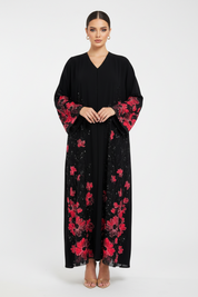 C 2120-01 Dark Pink Beaded Dantel Abaya