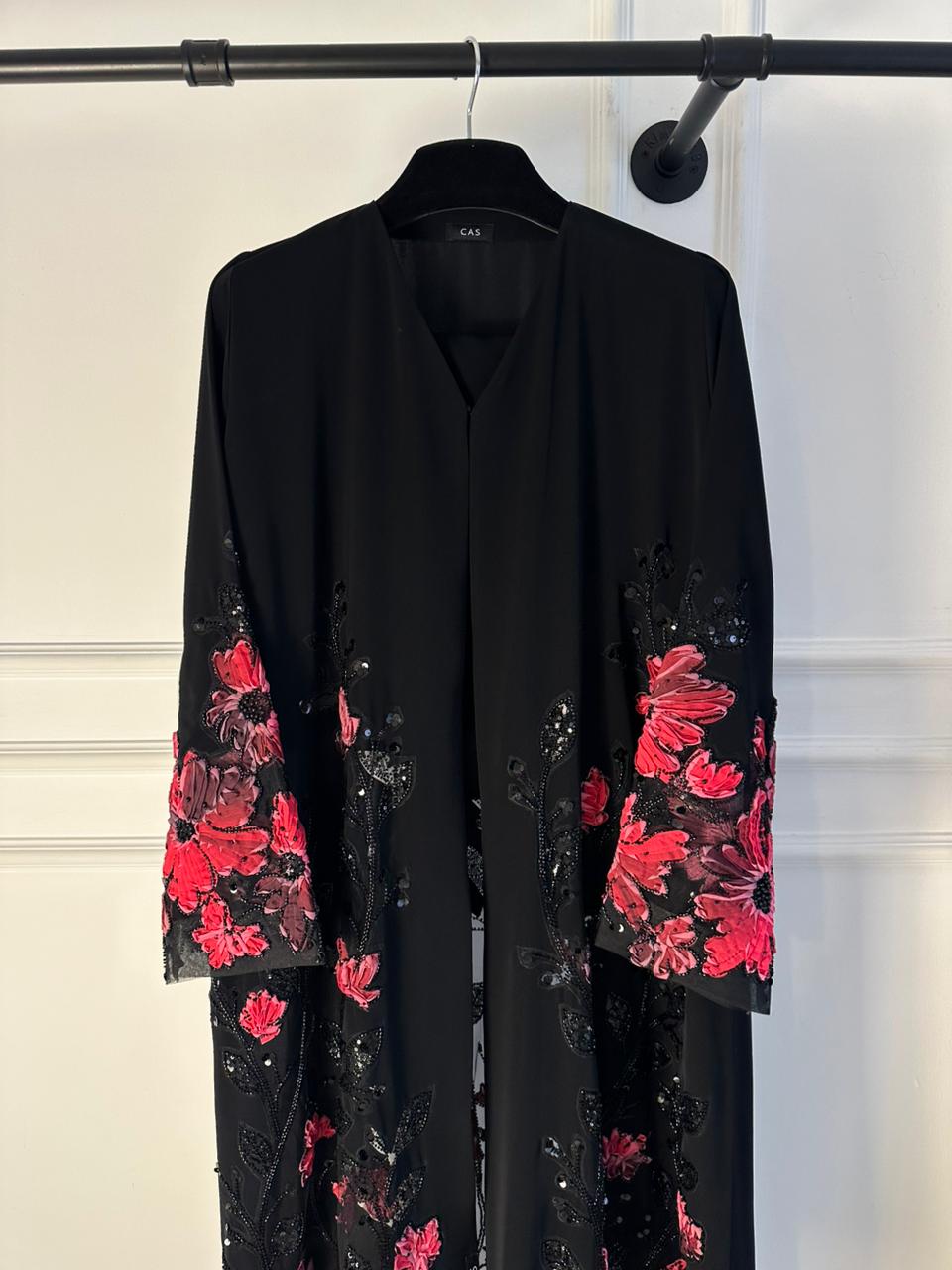 C 2120-01 Dark Pink Beaded Dantel Abaya