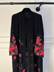 C 2120-01 Dark Pink Beaded Dantel Abaya