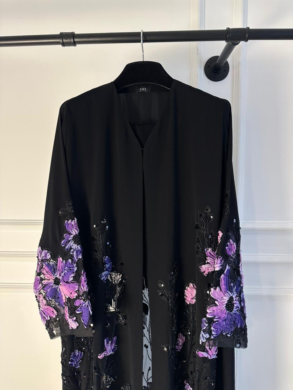 C 2120-02 Violet Beaded Dantel Abaya