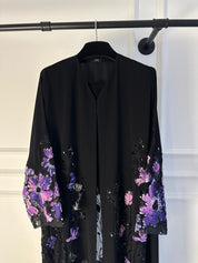 C 2120-02 Violet Beaded Dantel Abaya