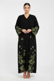 C 2120-03 Olive Beaded Dantel Abaya