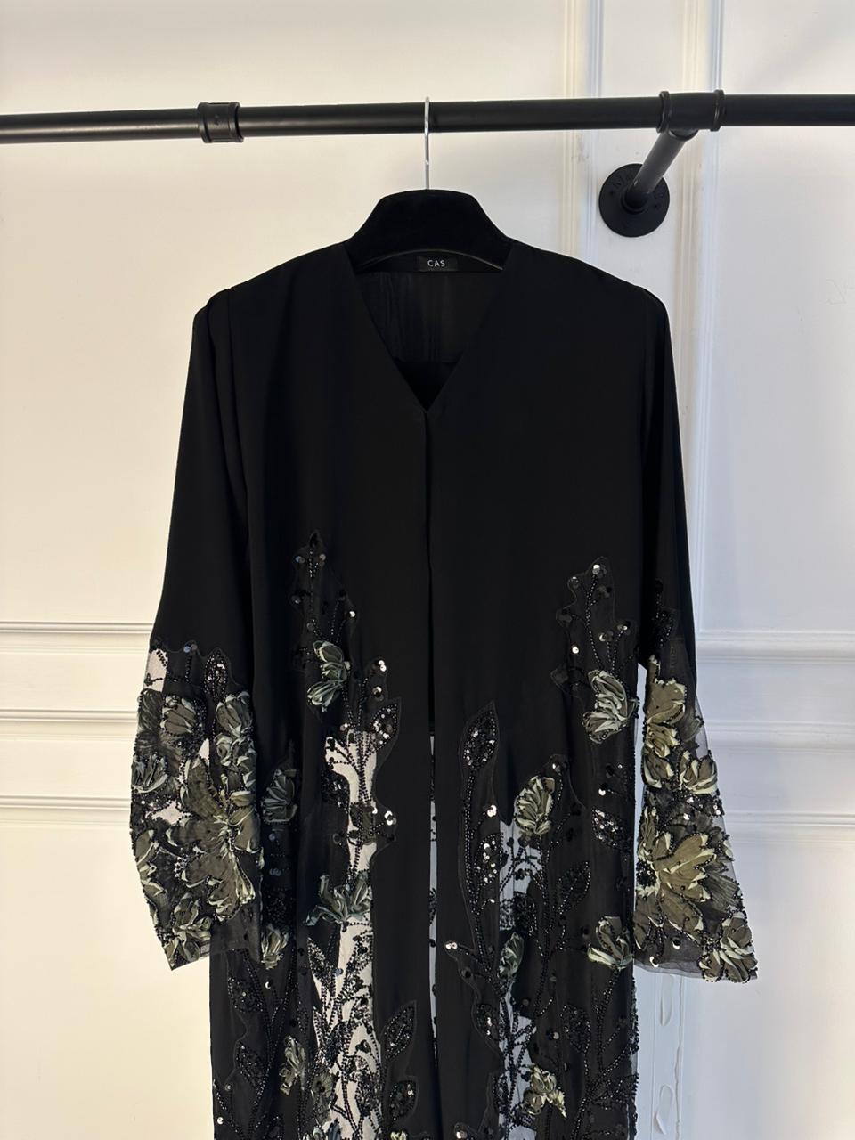 C 2120-03 Olive Beaded Dantel Abaya