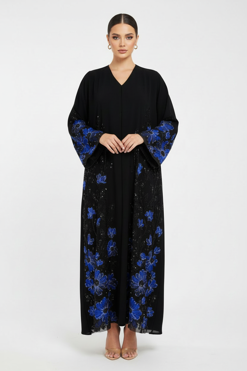 C 2120-04 Royal Blue Beaded Dantel Abaya