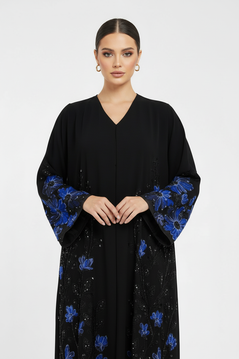 C 2120-04 Royal Blue Beaded Dantel Abaya