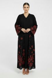 C 2120-05 Crimson Beaded Dantel Abaya