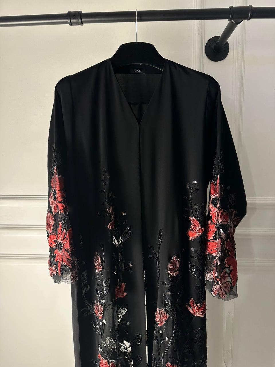 C 2120-05 Crimson Beaded Dantel Abaya