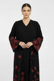 C 2120-05 Crimson Beaded Dantel Abaya