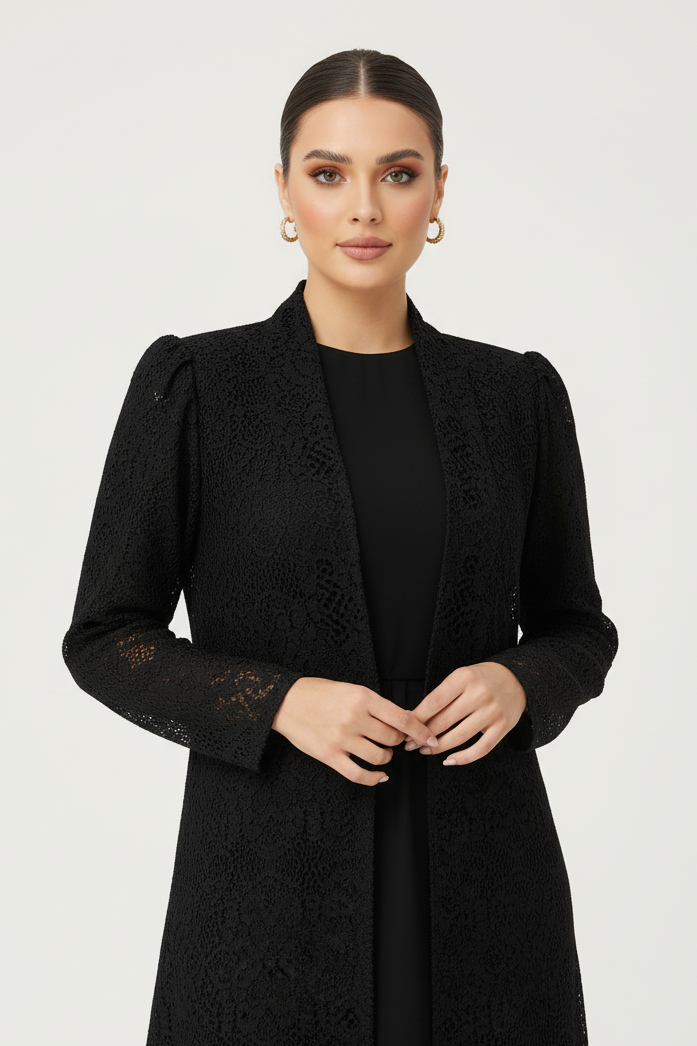 C 2121 Black Dantel Abaya