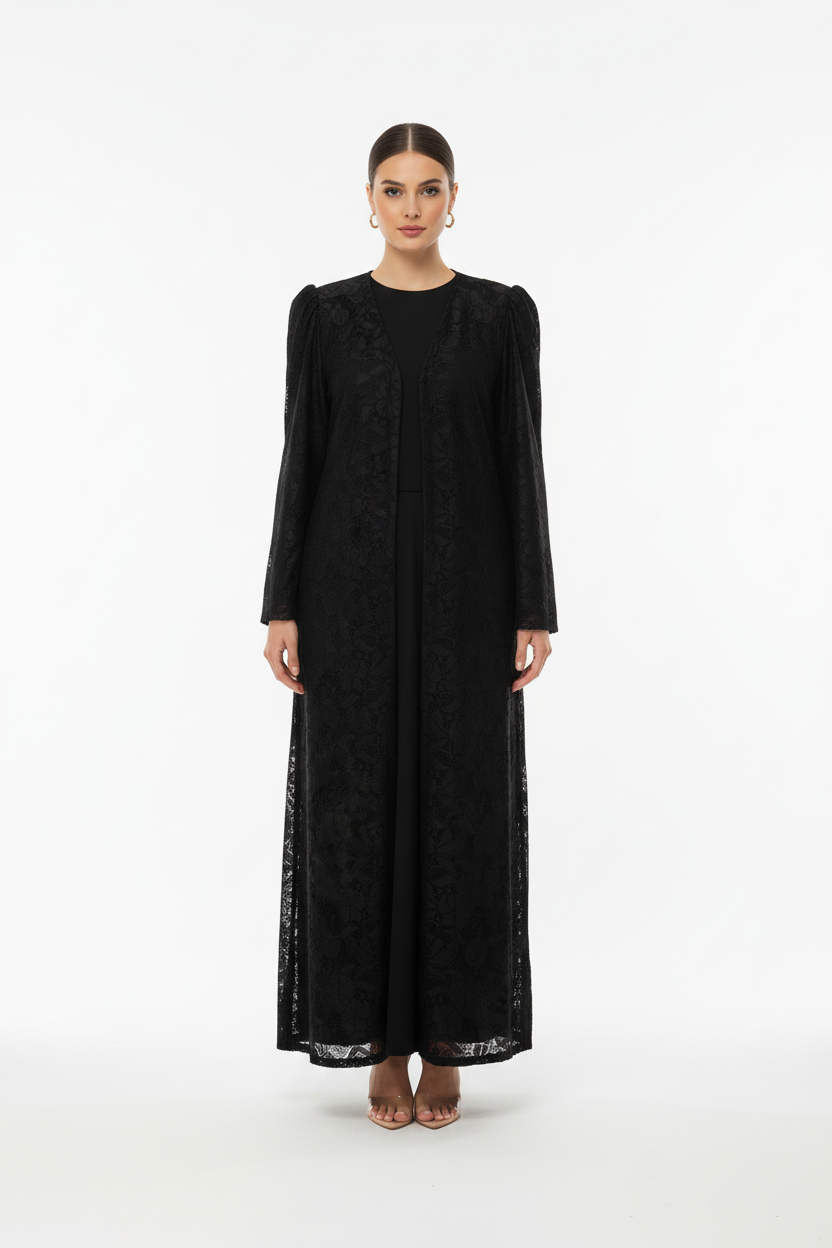 C 2122 Black Dantel Abaya