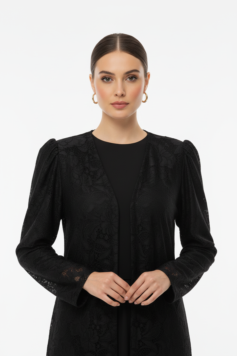 C 2122 Black Dantel Abaya