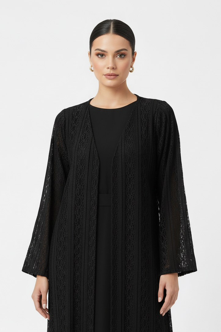 C 2123 Black Dantel Abaya