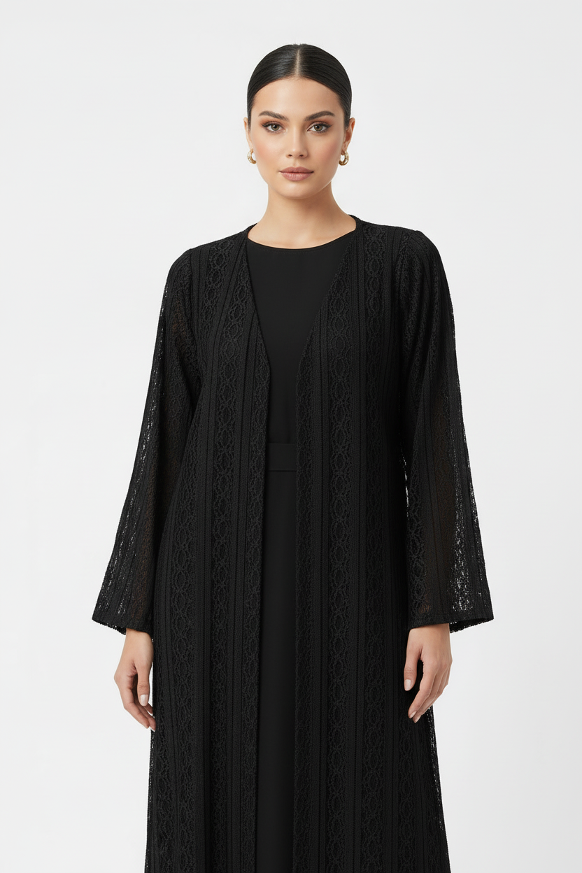 C 2123 Black Dantel Abaya