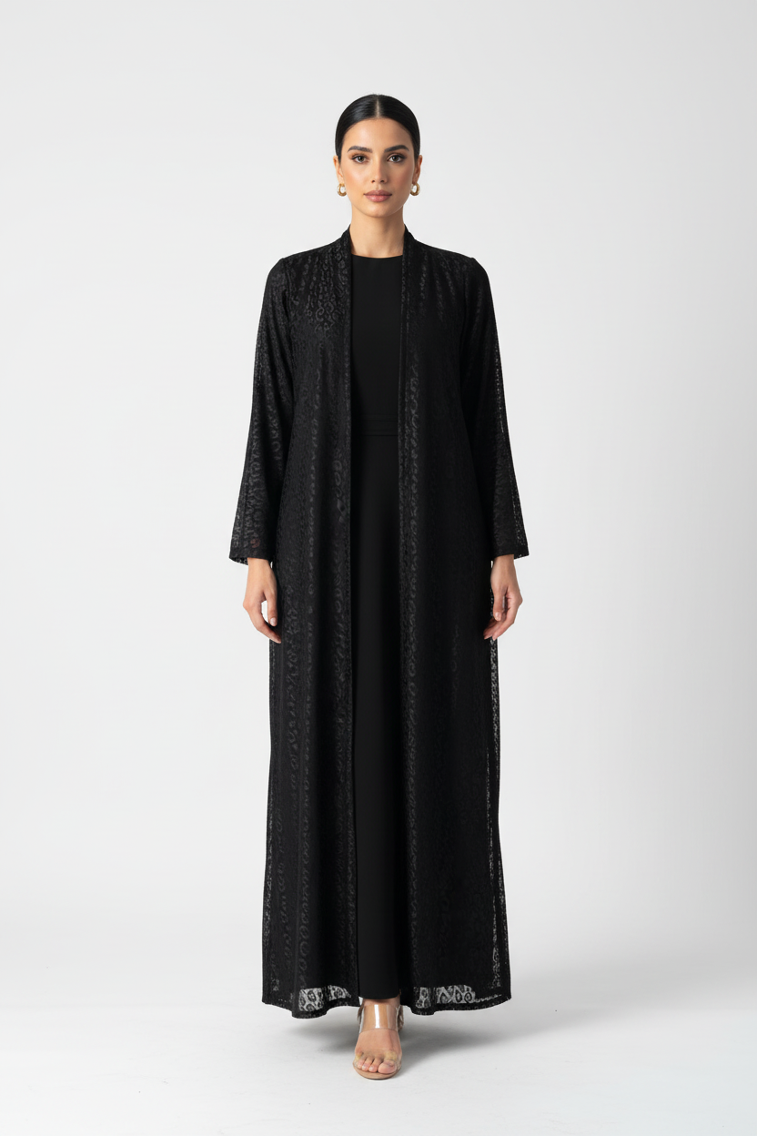 C 2124 Black Dantel Abaya