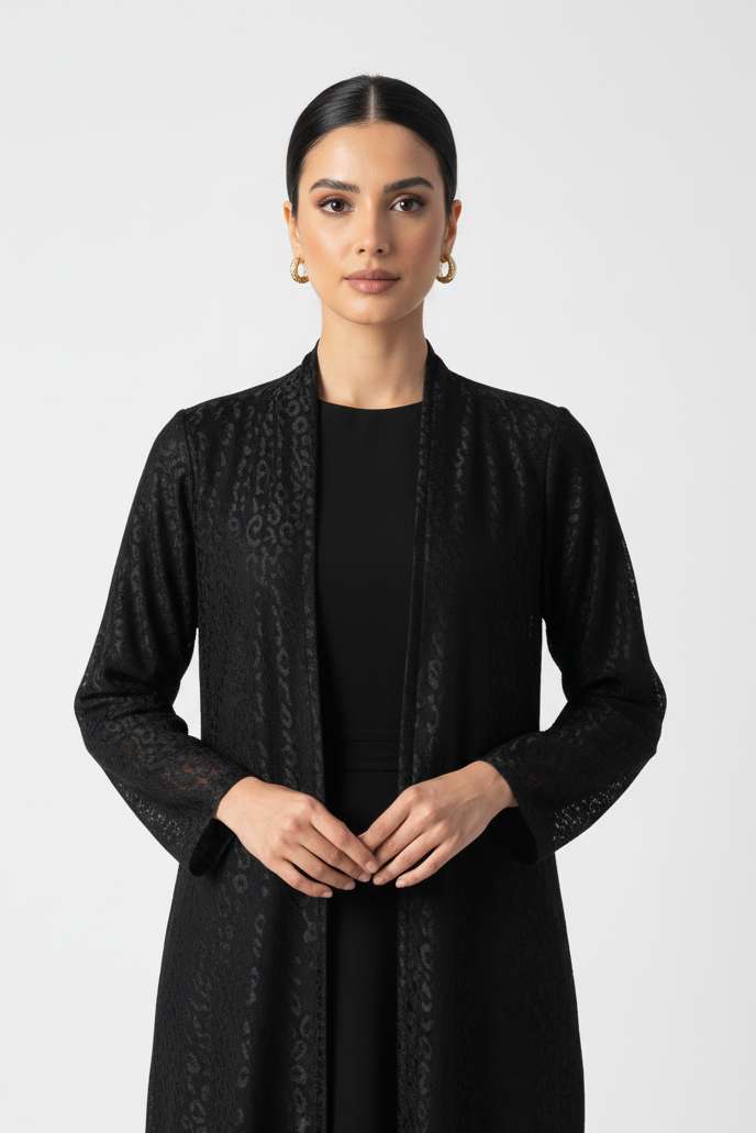 C 2124 Black Dantel Abaya
