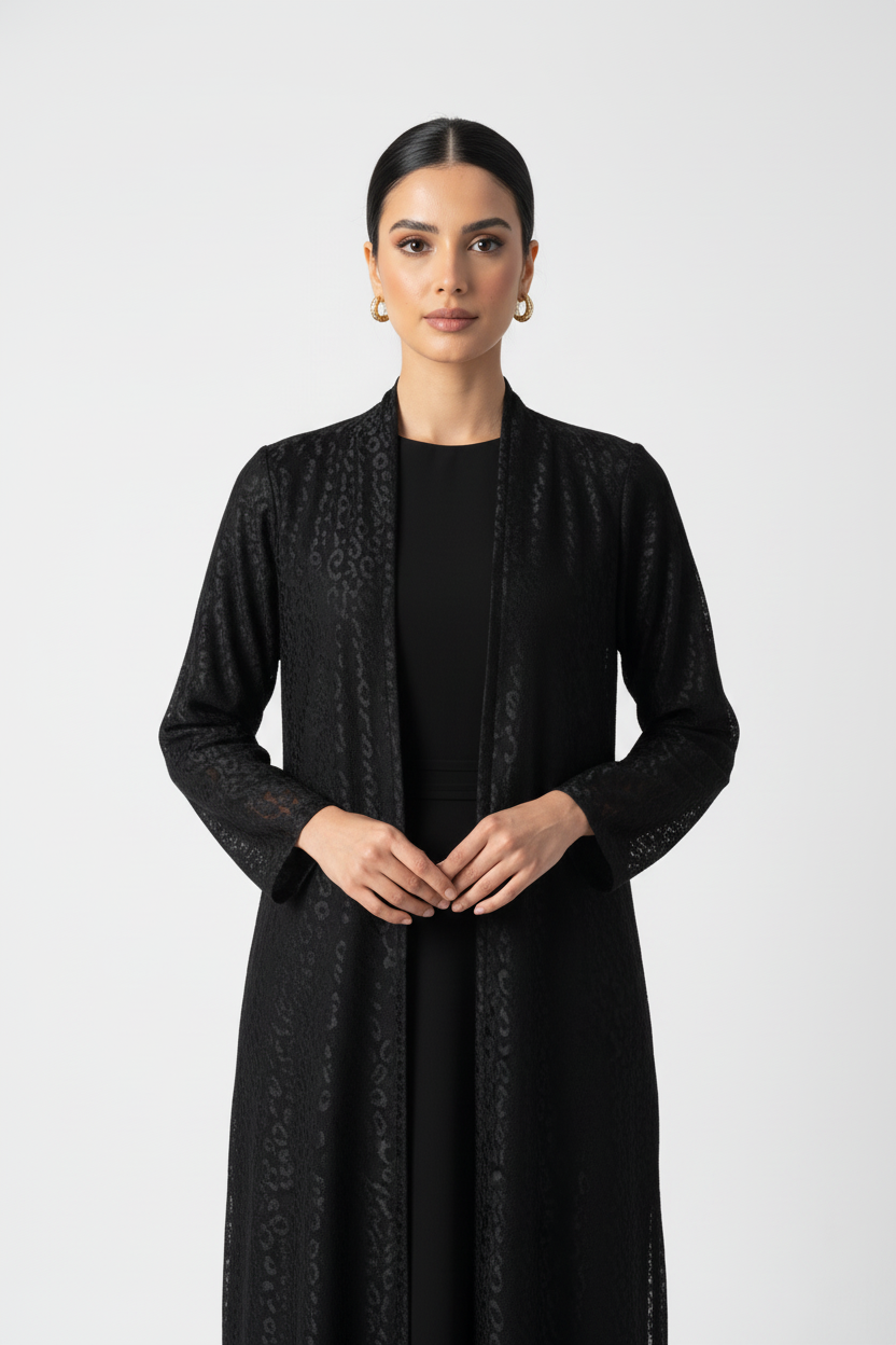 C 2124 Black Dantel Abaya