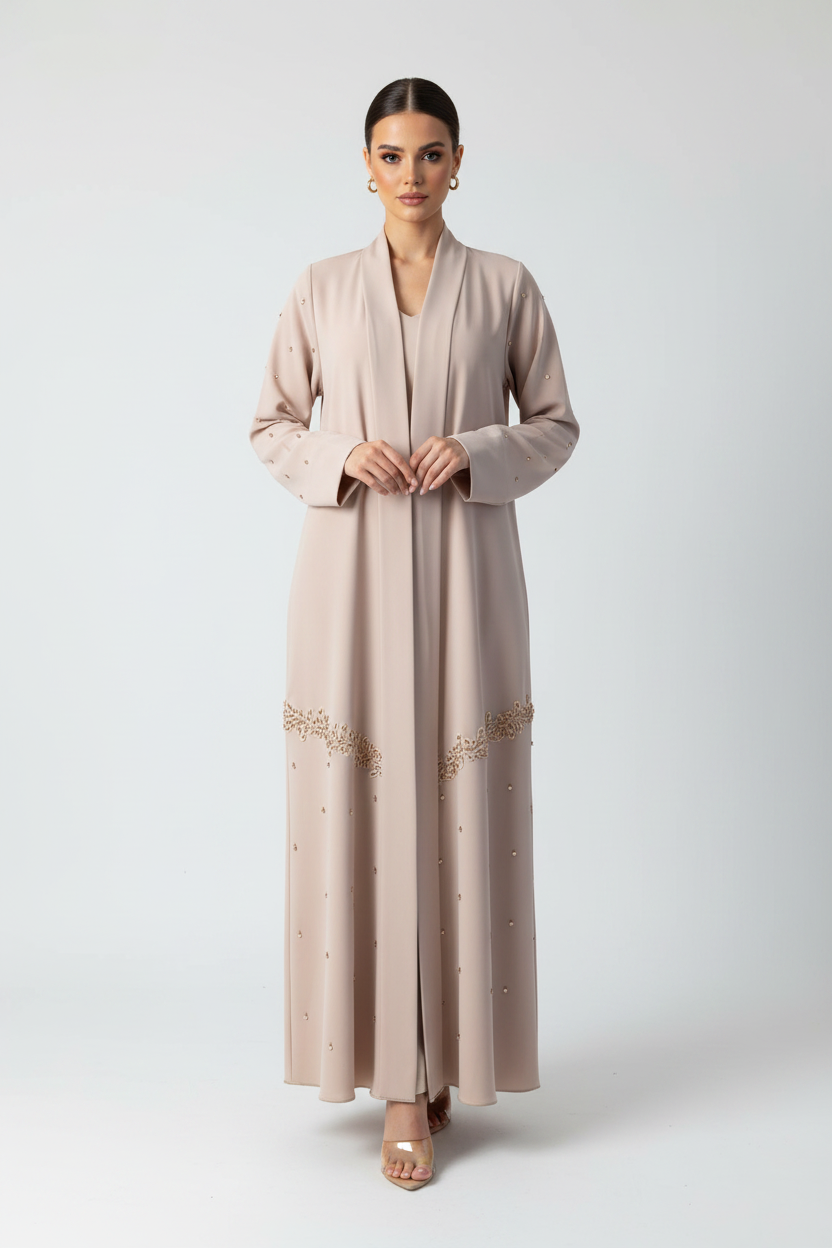 C 2125 Warm Beige Beaded Abaya
