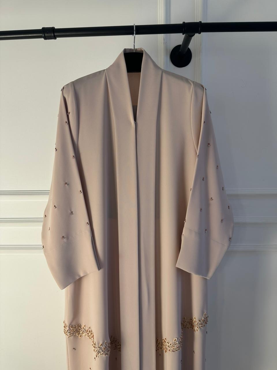 C 2125 Warm Beige Beaded Abaya