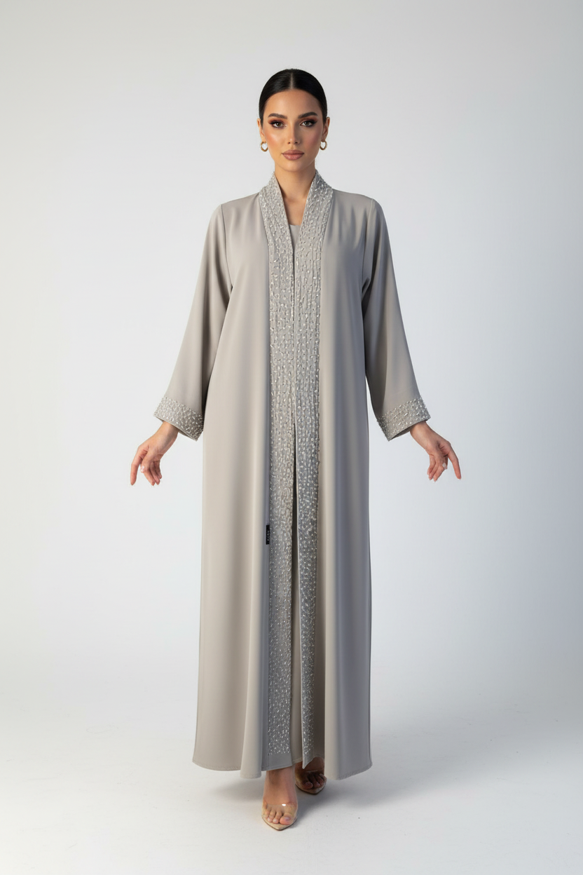C 2126 Ivory Beaded Abaya