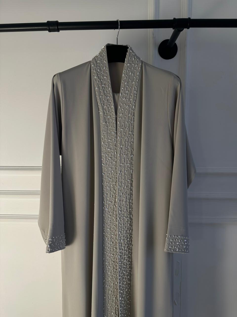 C 2126 Ivory Beaded Abaya