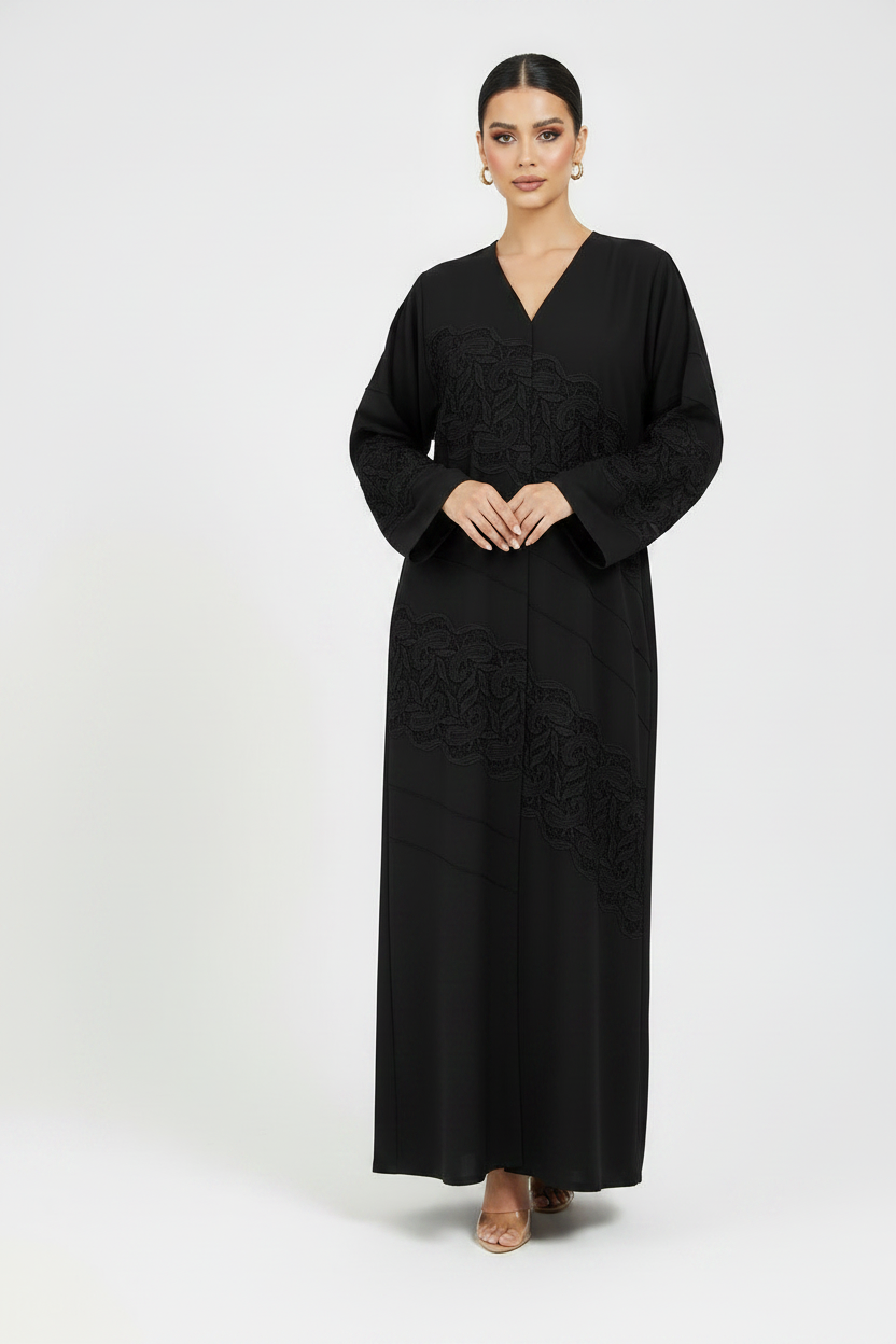 C 2128 Black Dantel Abaya