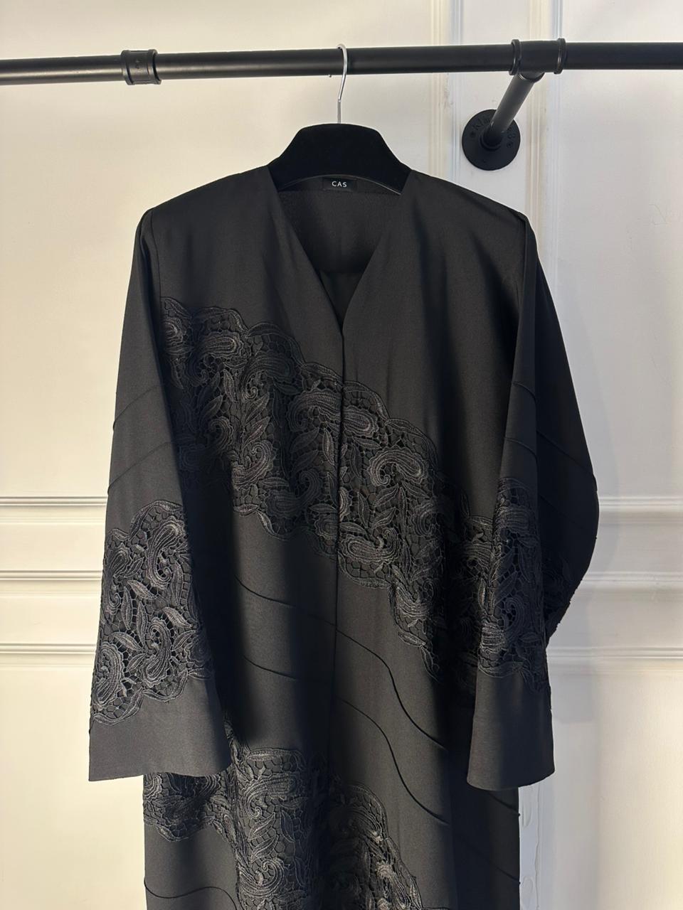 C 2128 Black Dantel Abaya