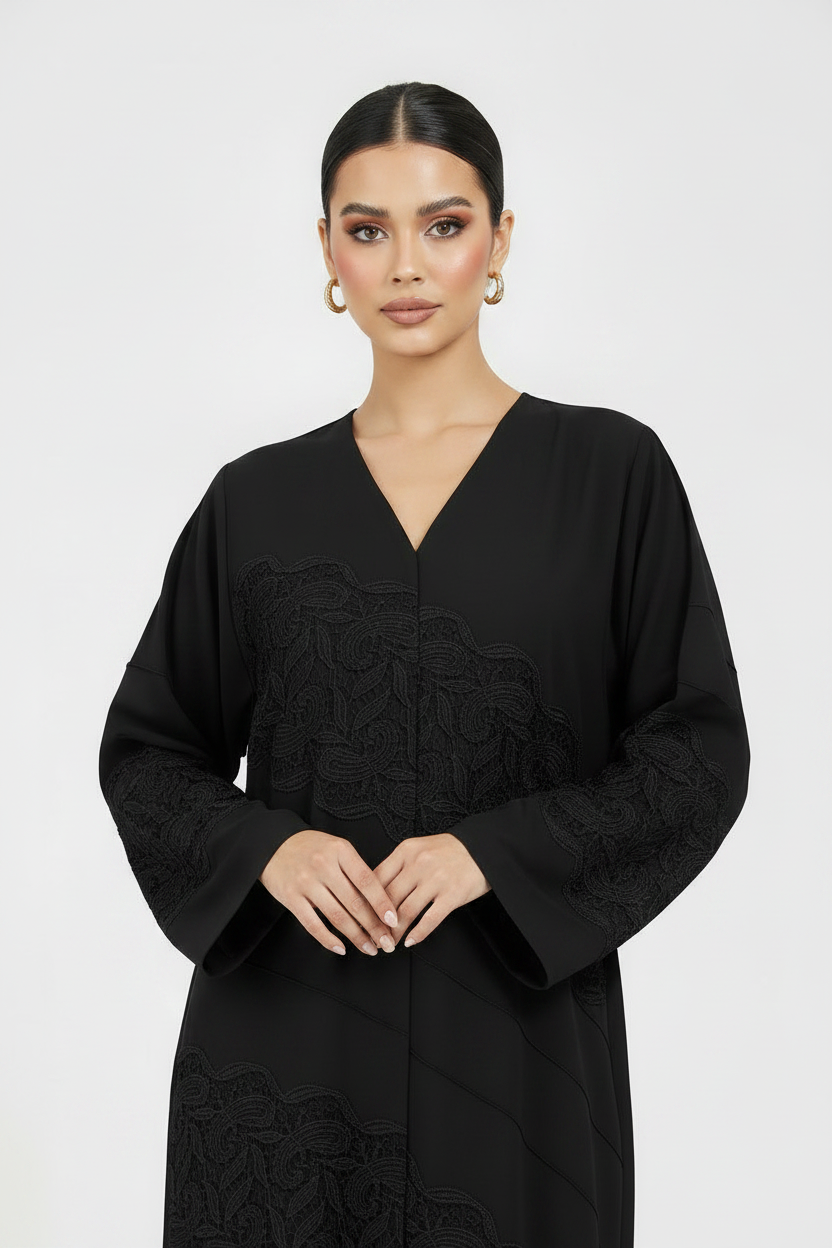 C 2128 Black Dantel Abaya