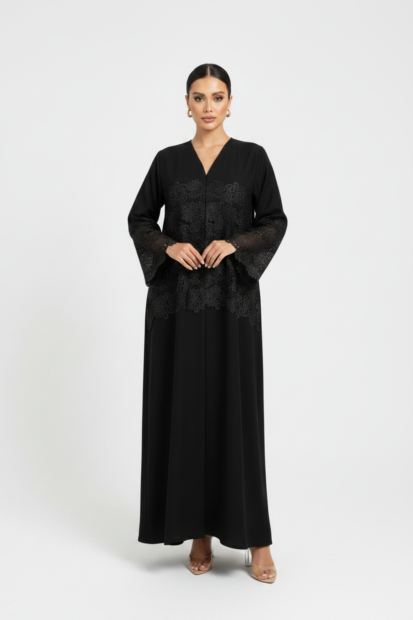 C 2129 Black Dantel Abaya