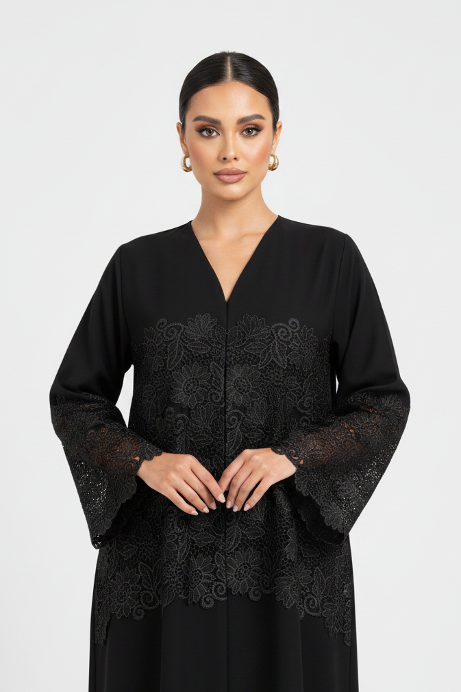 C 2129 Black Dantel Abaya