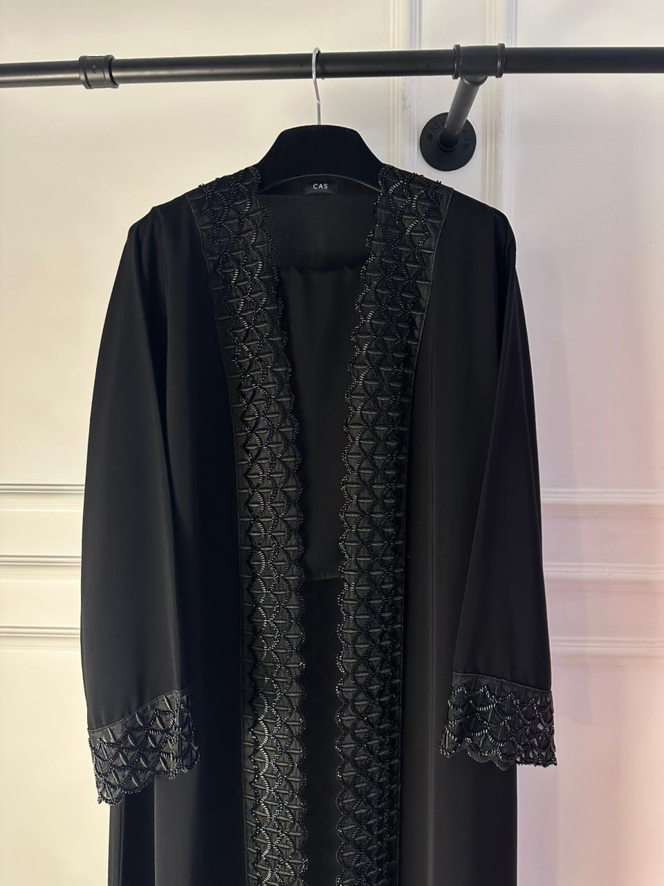 C 2131 Black Beaded Lace Abaya