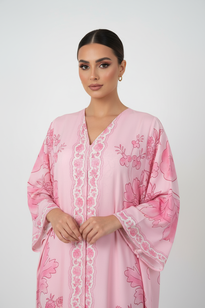 C 2132 Cupcake Pink Printed Abaya