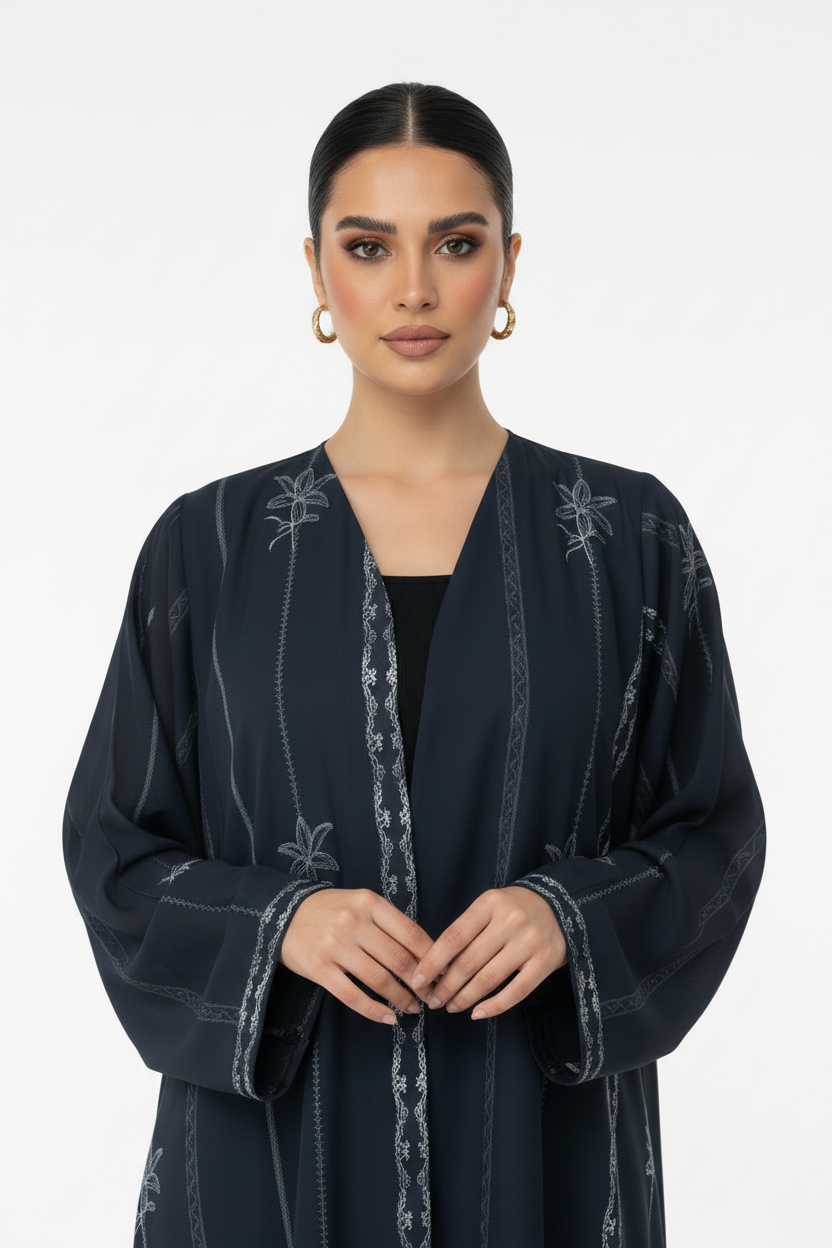 C 2133 Navy Blue Printed Abaya