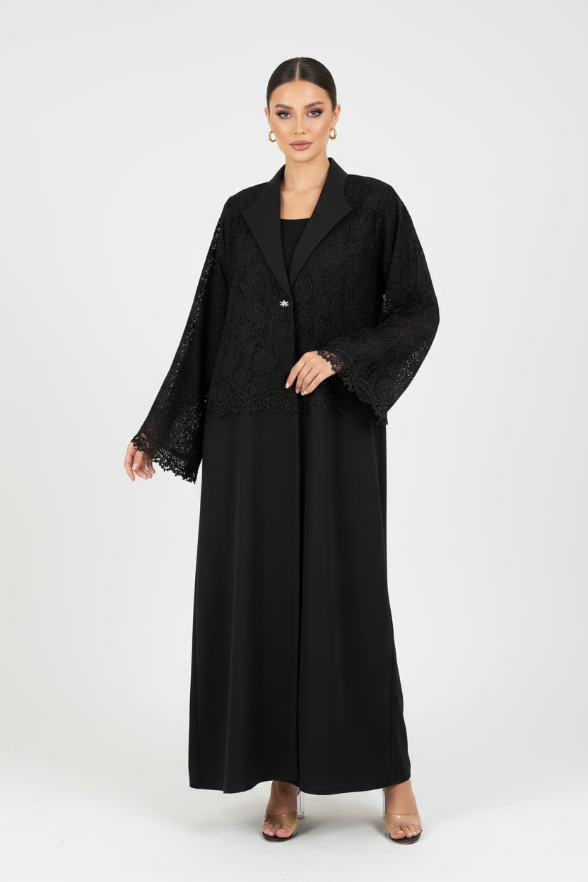 C 2135 Black Dantel Abaya