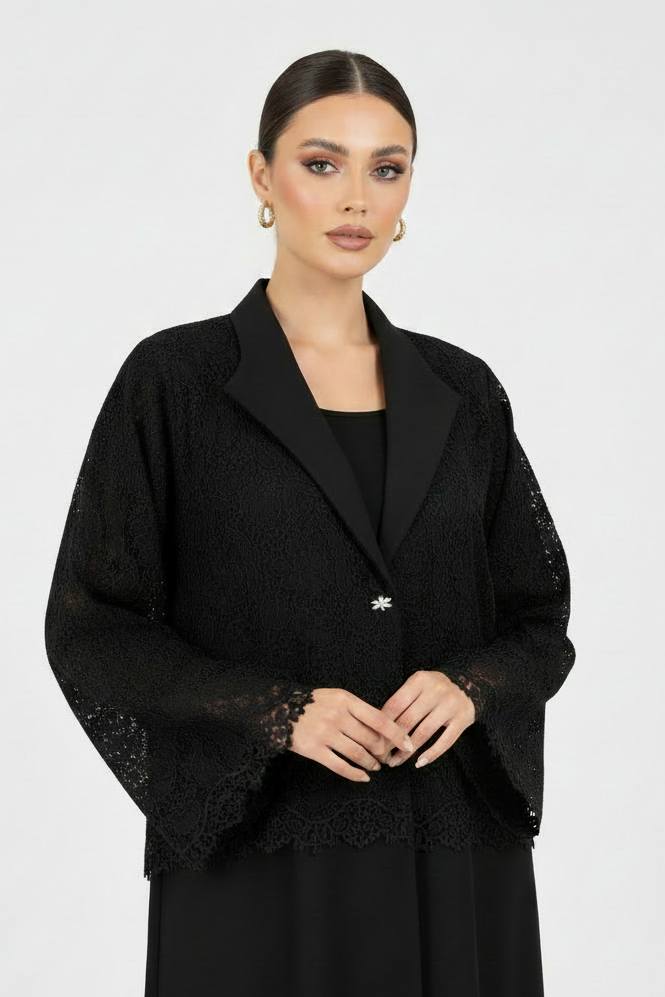 C 2135 Black Dantel Abaya