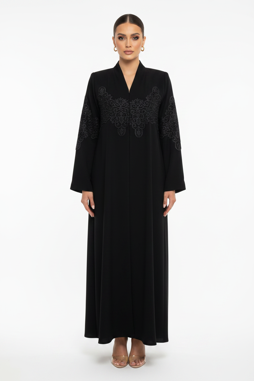 C 2136 Black Dantel Abaya