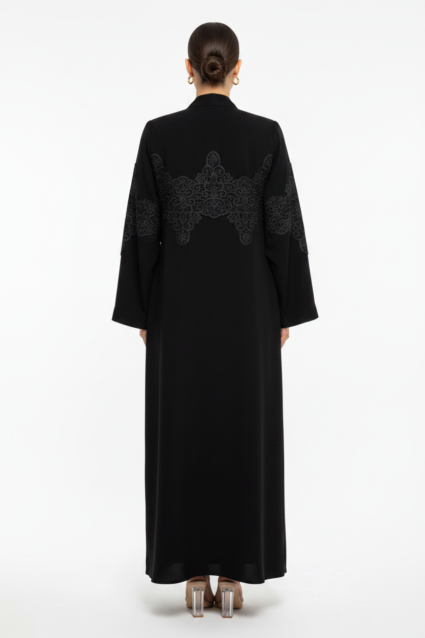 C 2136 Black Dantel Abaya