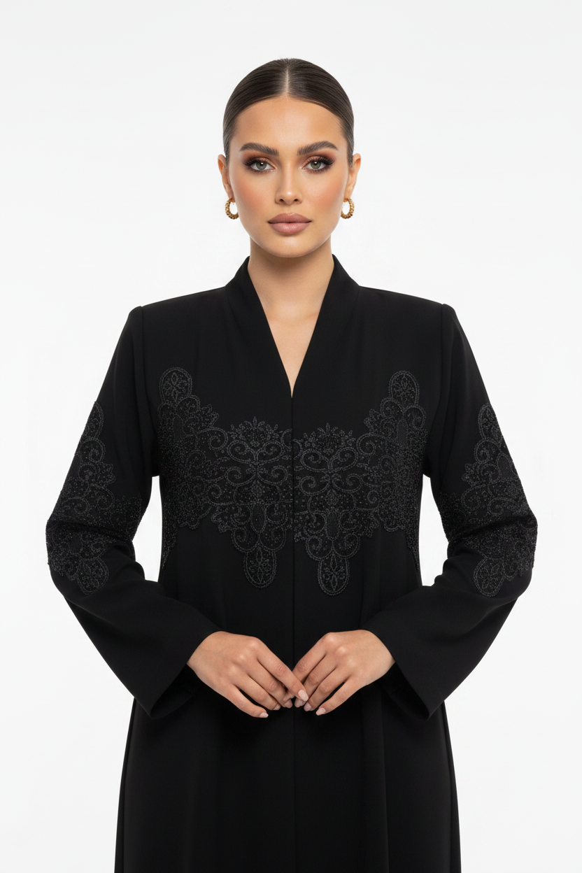 C 2136 Black Dantel Abaya