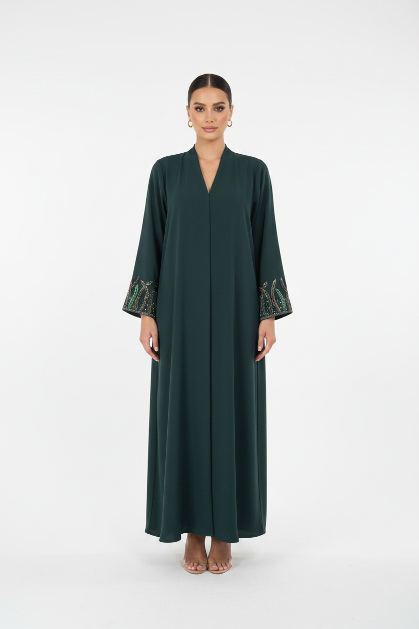 C 2137 Dark Green Beaded Abaya